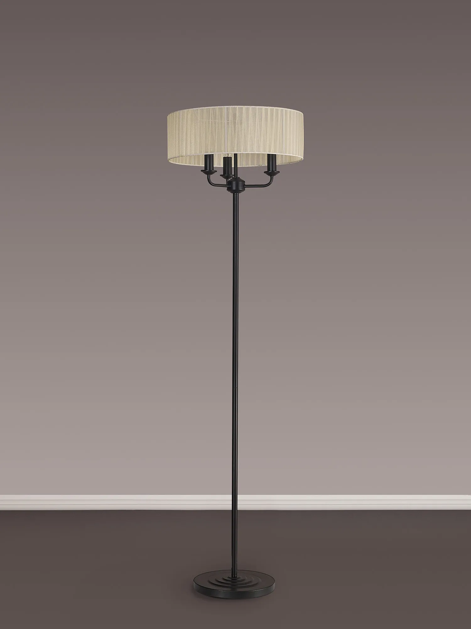 Banyan 45cm 3 Light Floor Lamp Matt Black, Cream DK1059  Deco Banyan MB CR